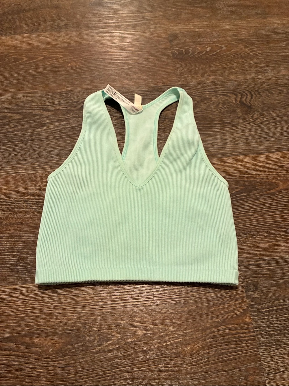 Free People Ribbed V‑Neck Racerback Crop Tank in Mint